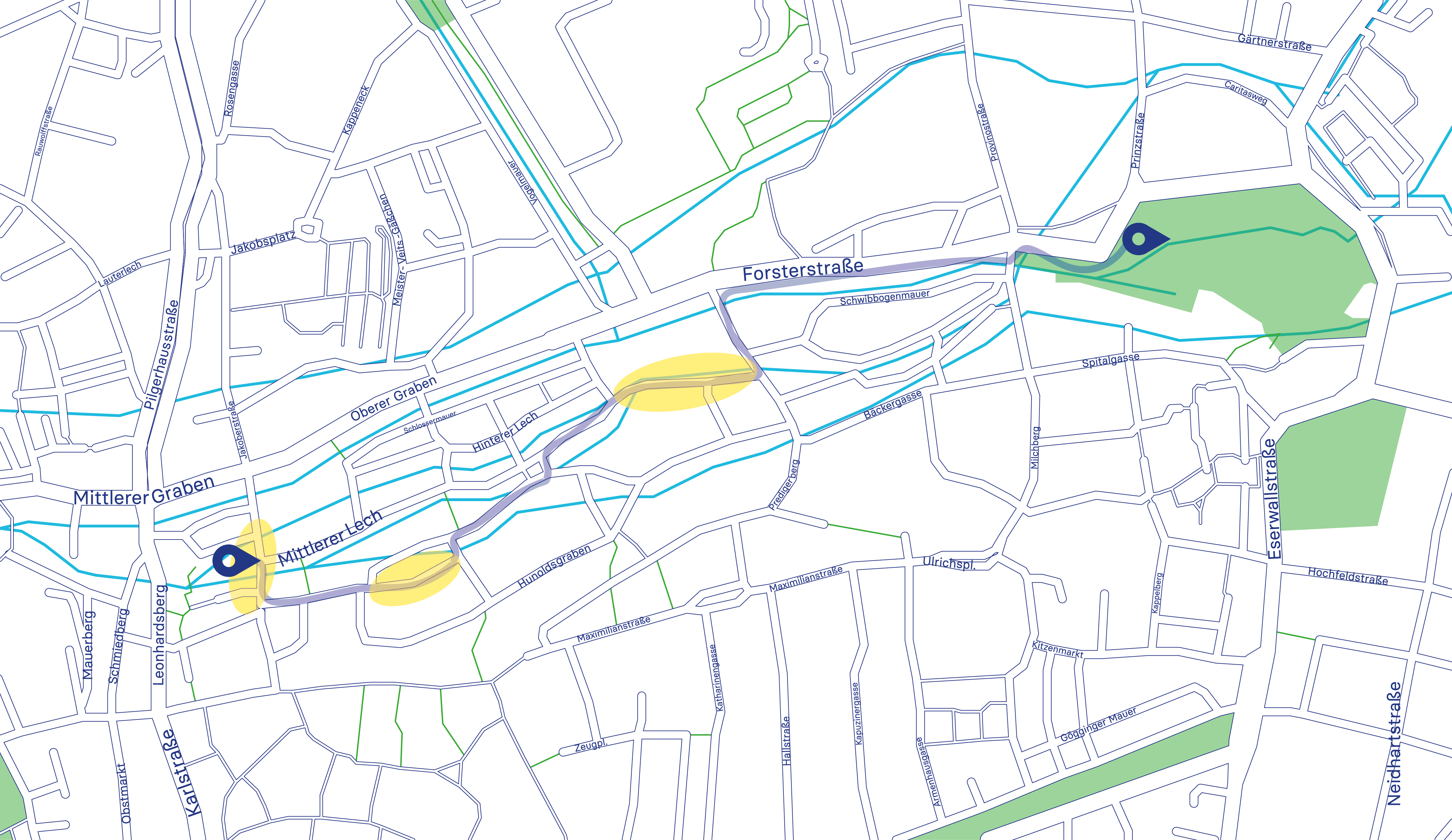 This map marks the locations of the three installations. Graphic: Valentina Müller