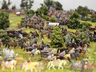 Die Schlacht auf dem Lechfeld, dargestellt in einem Diorama im Infopavillon 955 in Königsbrunn bei Augsburg. Foto: Anke Maresch