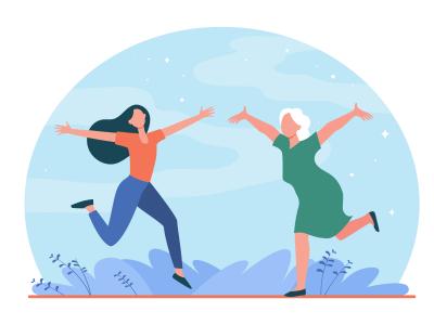 Gezeichnetes Bild zweier Frauen, die sich freuen, gesund zu sein.