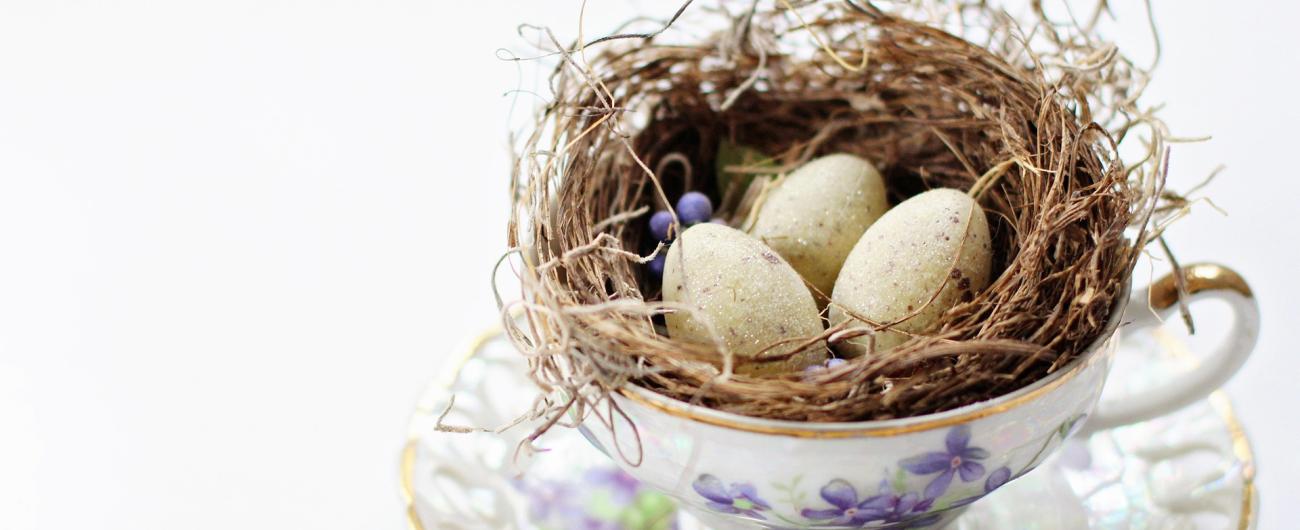 Phantasievoll: Osternest in einer alten Sammeltasse. Foto: Terri Cuddle auf Pixabay
