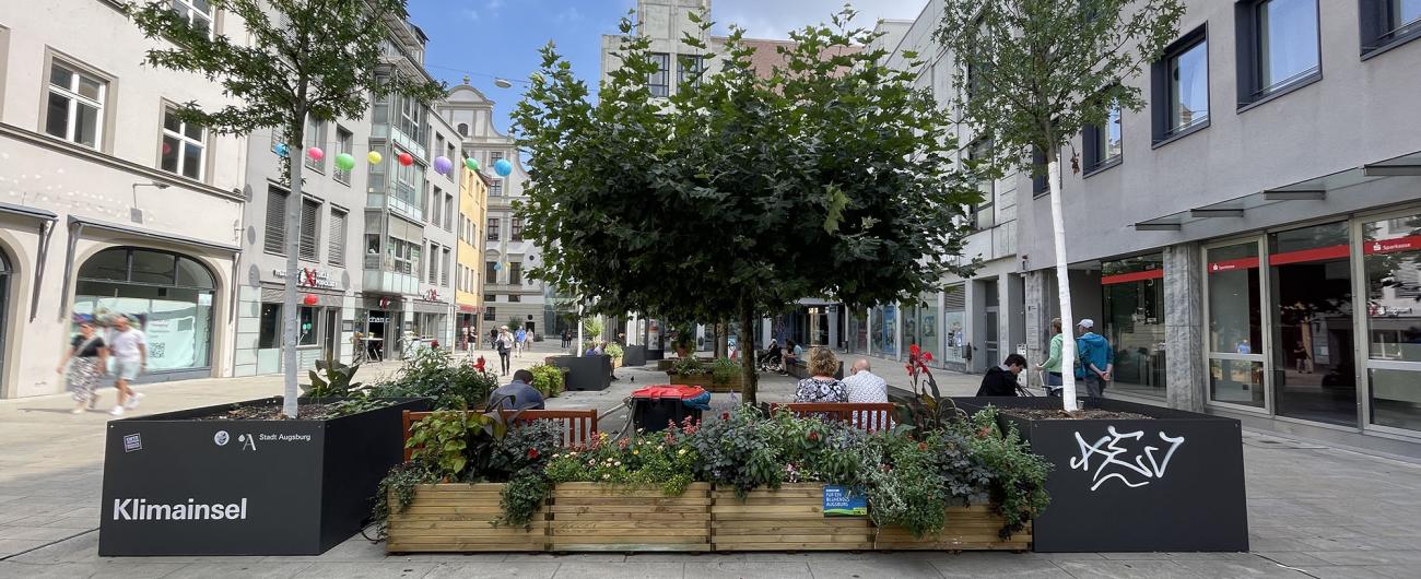 Die Klimaninsel auf dem Augsburger Martin-Luther-Platz. Foto: Sylvia Schaab