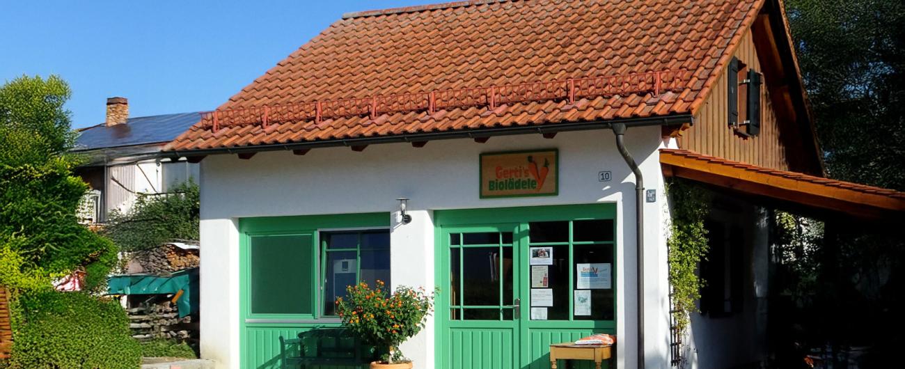 Der Eingang von Gertis Biolädle 