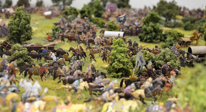 Die Schlacht auf dem Lechfeld, dargestellt in einem Diorama im Infopavillon 955 in Königsbrunn bei Augsburg. Foto: Anke Maresch