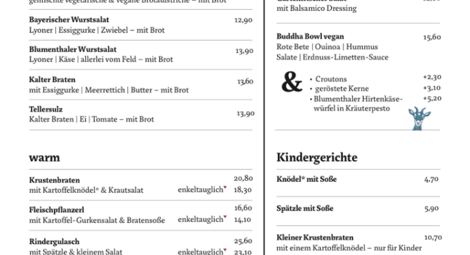 Speisekarte 2025 Schloss Blumenthal