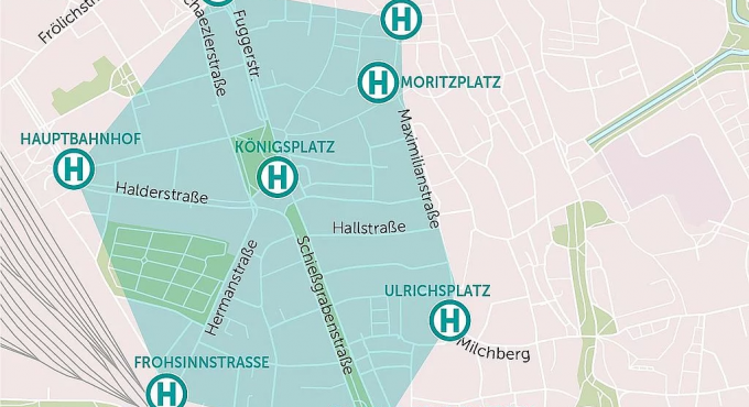 City-Zone, Augsburg, kostenloser Nahverkehr, City-Zone Augsburg geplant 2019, Augsburg, swa, Grafik: Stadtwerke Augsburg swa, swa