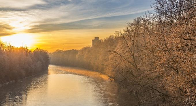 Lech, Augsburg, Foto: Norbert Liesz, Licca Liber, Sonnenuntergang,